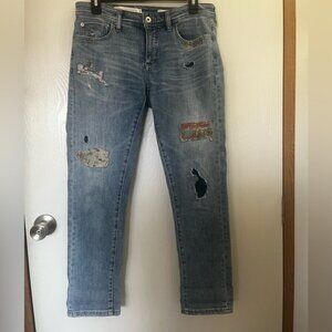 Anthropologie Pilcro Mid-Rise Slim Boyfriend Jeans Embroidered Patches 26